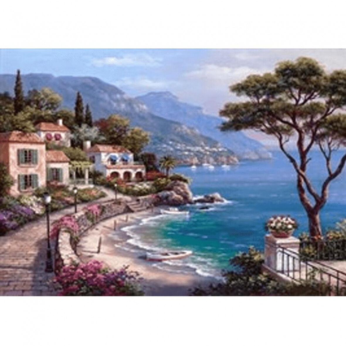 Canvas Sahil Manzarası Sayılarla Boyama Seti  Kasnaklı 40 x 50 cm