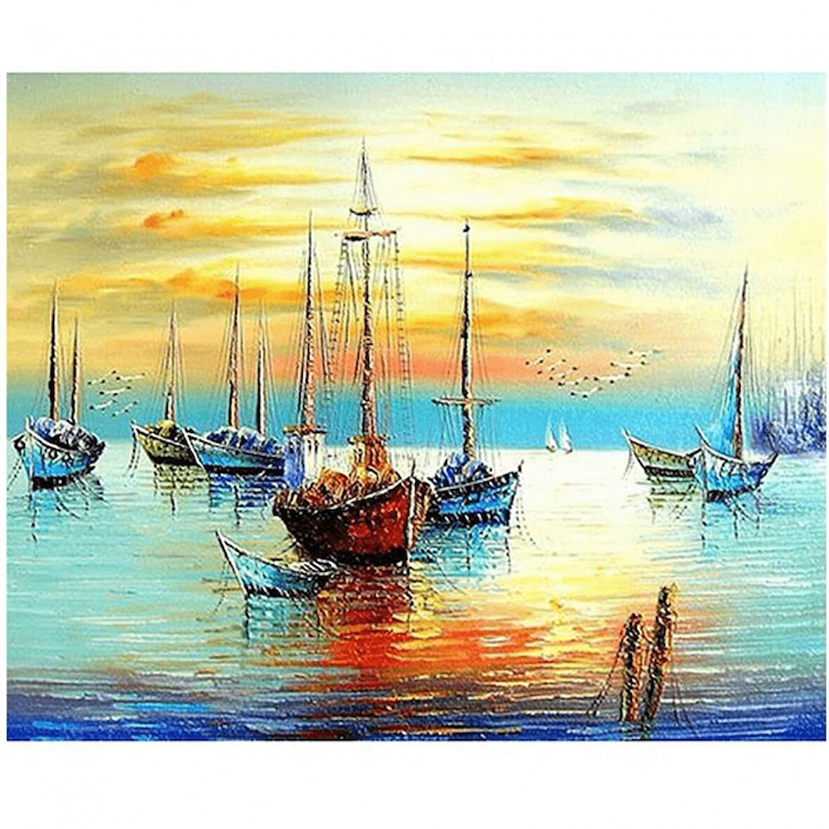 Canvas Sahilde Gün Batımı Sayılarla Boyama Seti  Kasnaklı 40 x 50 cm