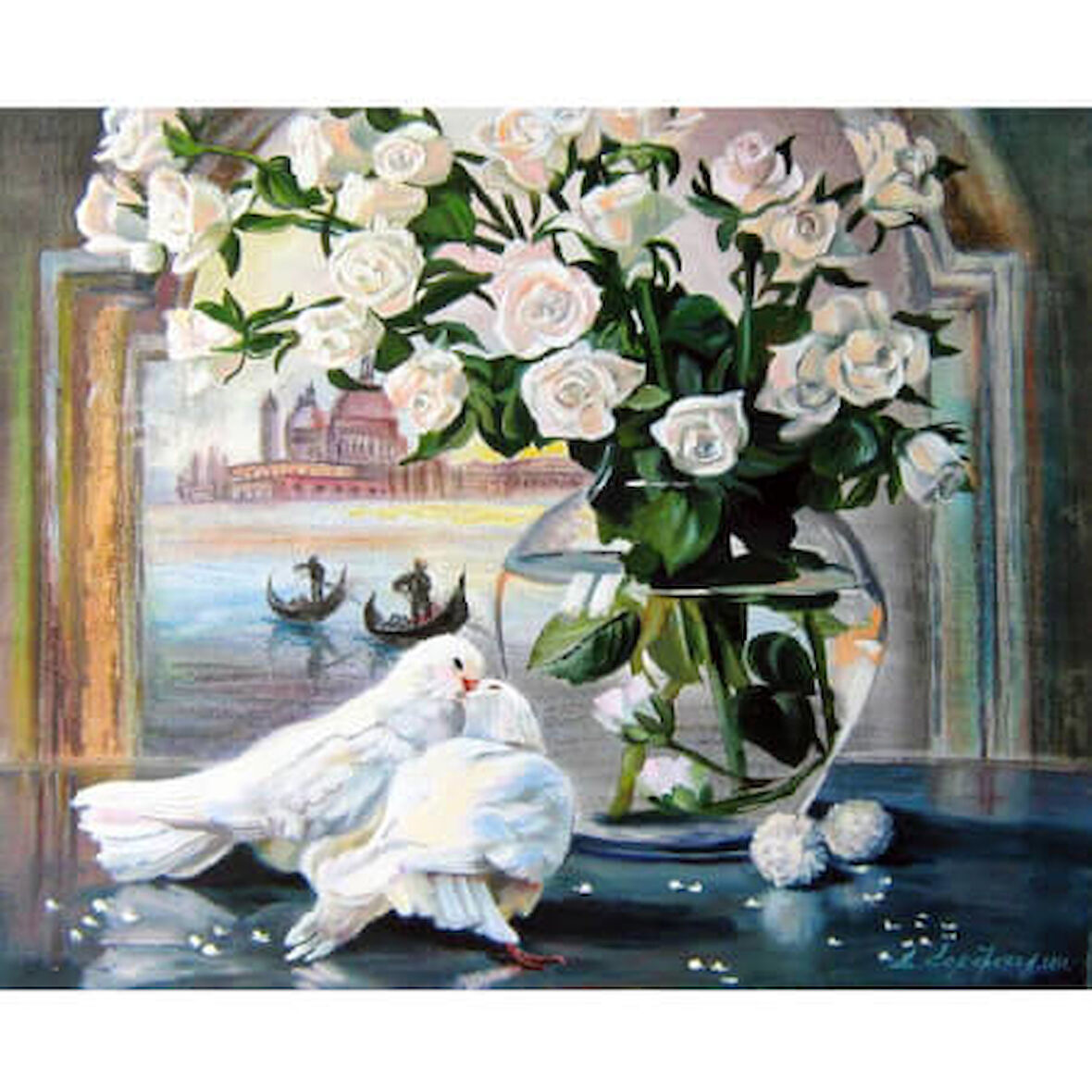 Canvas Güvercin Ve Çiçek Sayılarla Boyama Seti  Kasnaklı 40 x 50 cm