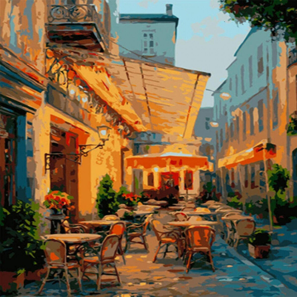 Canvas Sokakdaki Cafesi Sayılarla Boyama Seti  Kasnaklı 40 x 50 cm