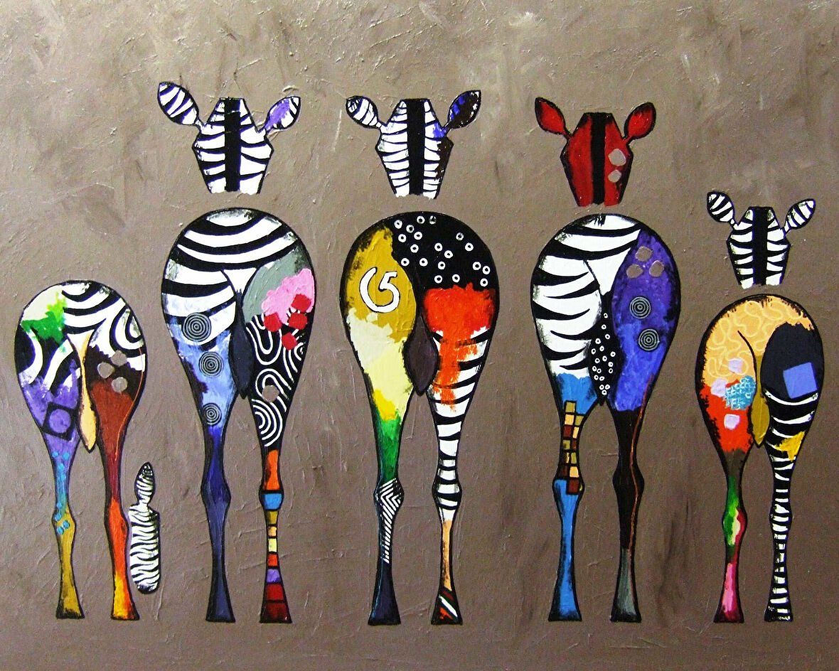 Canvas Zebra Ailesi Sayılarla Boyama Seti Kasnaklı 40 x 50 cm