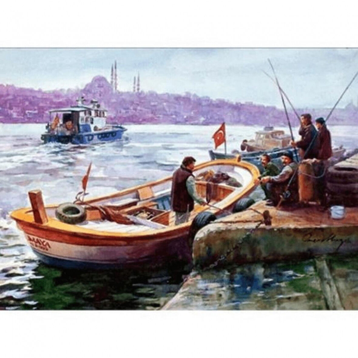 Canvas İstanbul ve Kayıklar Sayılarla Boyama Seti  Kasnaklı 40 x 50 cm