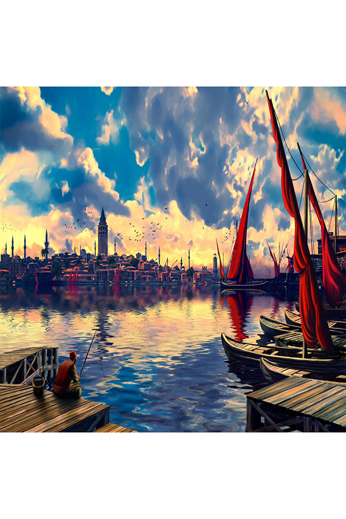 Canvas Galatada Balık Keyfi Sayılarla Boyama Seti   Kasnaklı 40 x 50 cm