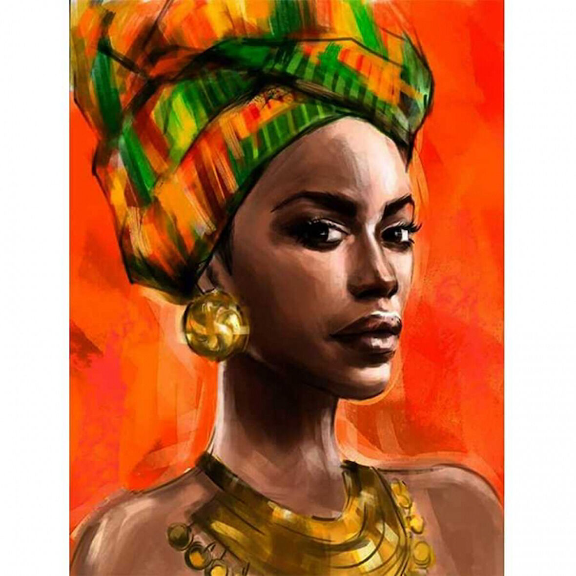 Canvas Afrikalı Güzel 7 Sayılarla Boyama Seti  Kasnaklı 40 x 50 cm