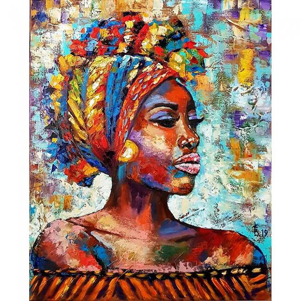 Canvas Afrikalı Güzel 9 Sayılarla Boyama Seti  Kasnaklı 40 x 50 cm