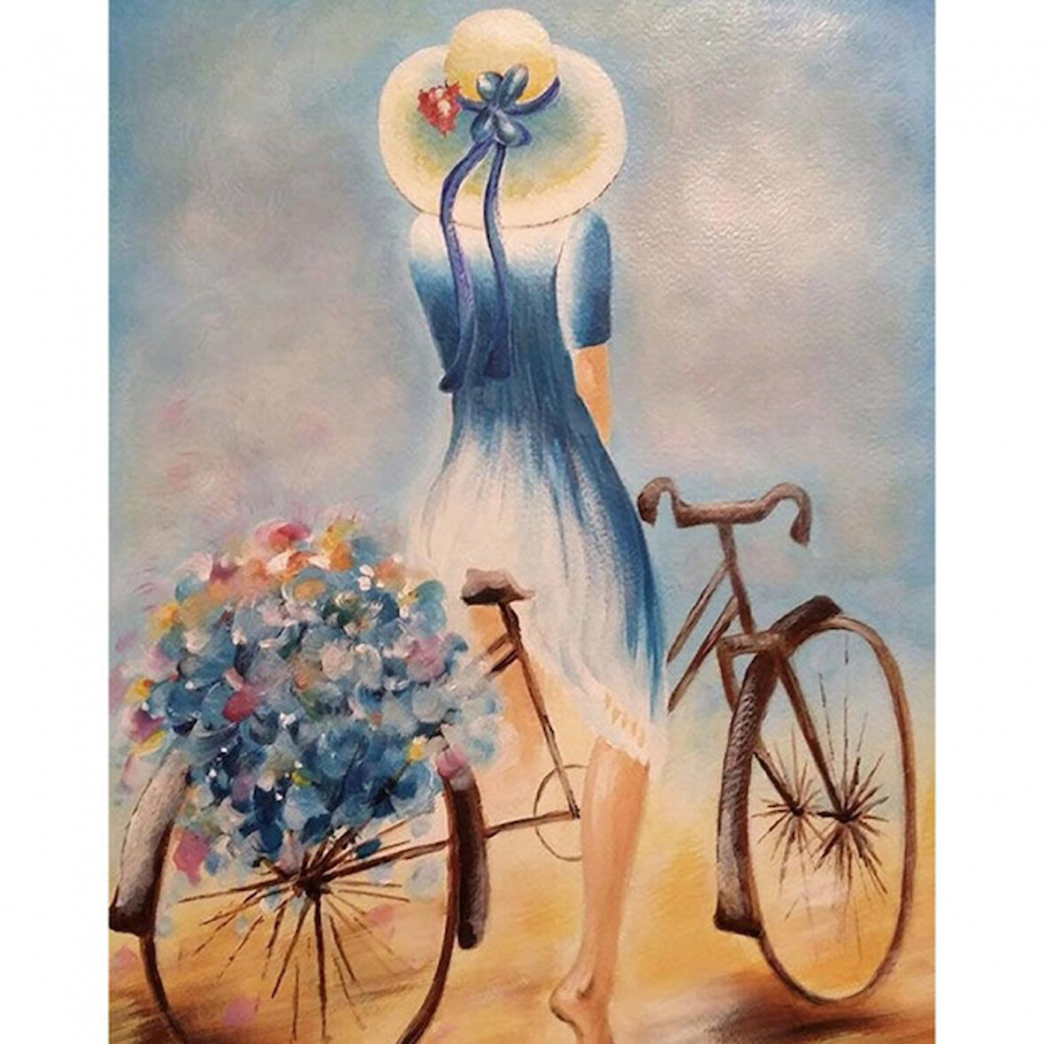 Canvas Bisiklette Kır Gezisi Sayılarla Boyama Seti  Kasnaklı 40 x 50 cm