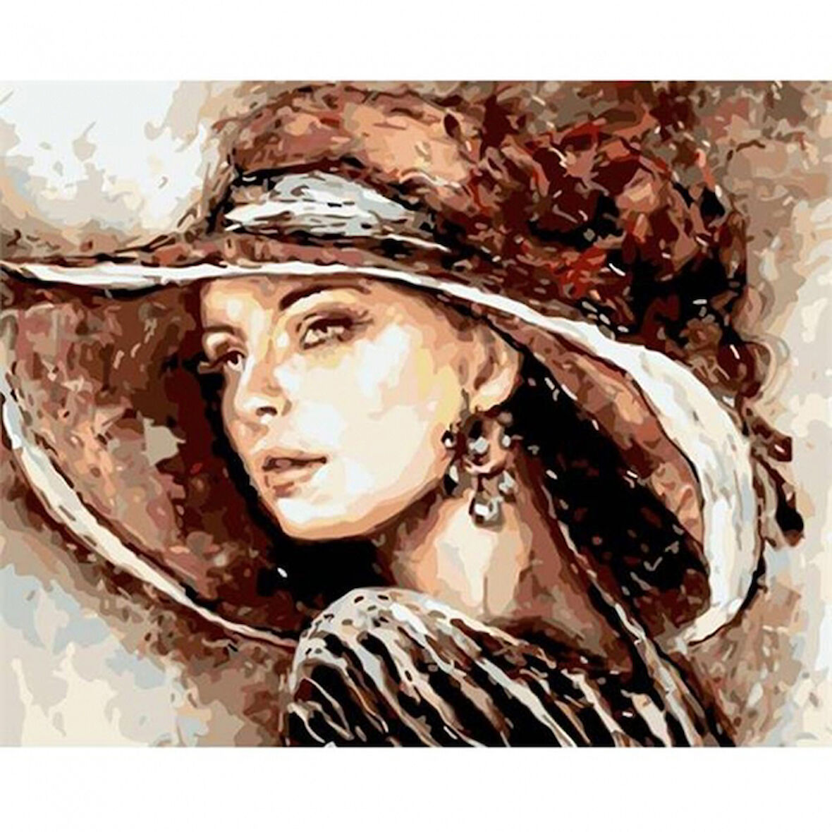 Canvas Büyük Şapkalı Lady Sayılarla Boyama Seti  Kasnaklı 40 x 50 cm