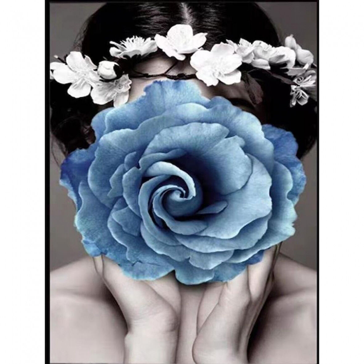 Canvas Çiçek Kadın 17 Sayılarla Boyama Seti  Kasnaklı 40 x 50 cm