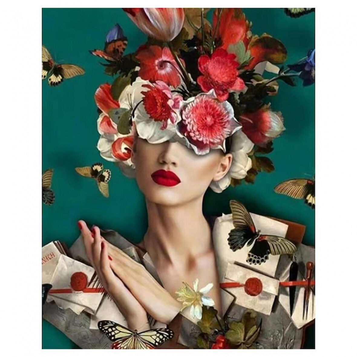 Canvas Çiçek Kadın 18 Sayılarla Boyama Seti  Kasnaklı 40 x 50 cm