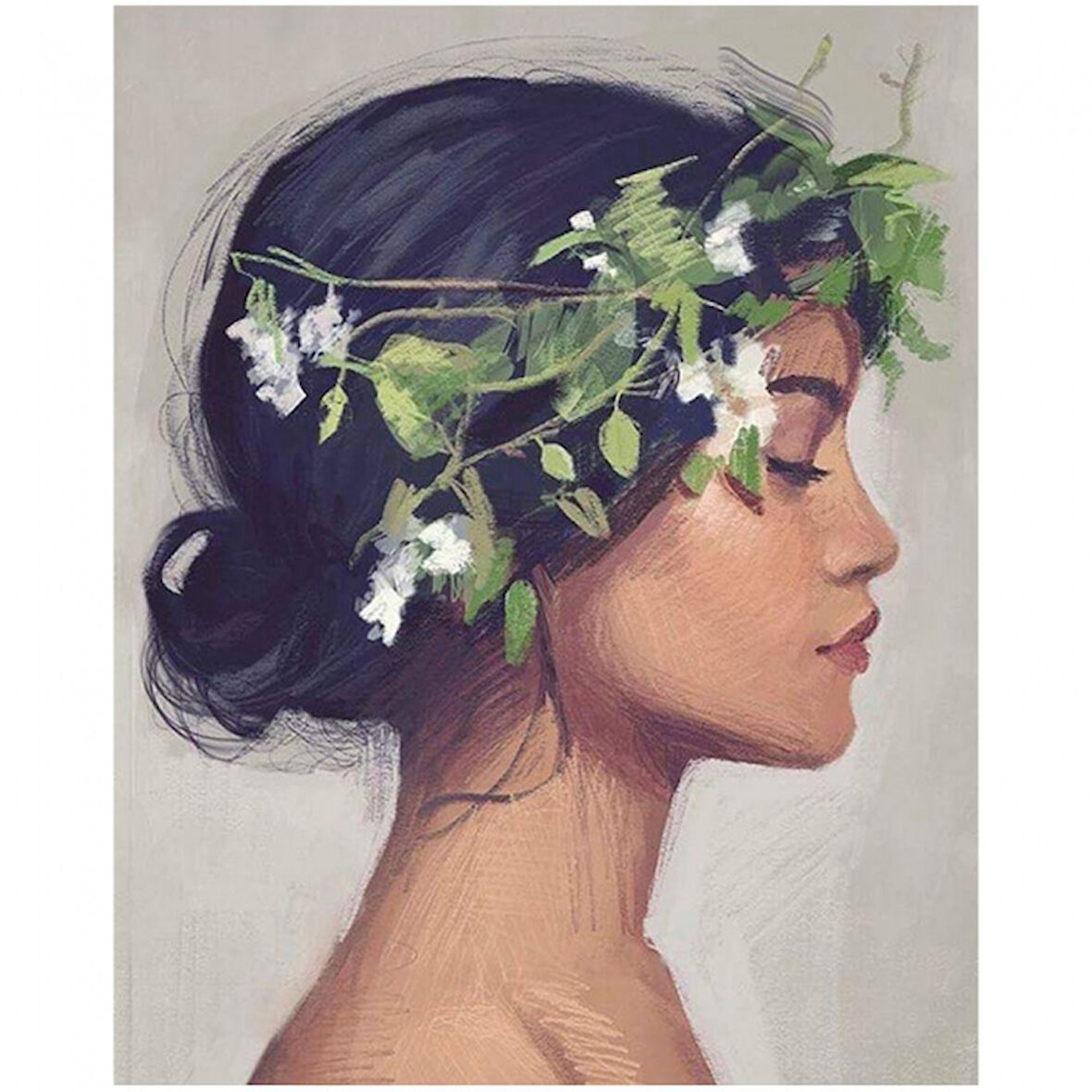 Canvas Çiçek Kadın 20 Sayılarla Boyama Seti  Kasnaklı 40 x 50 cm