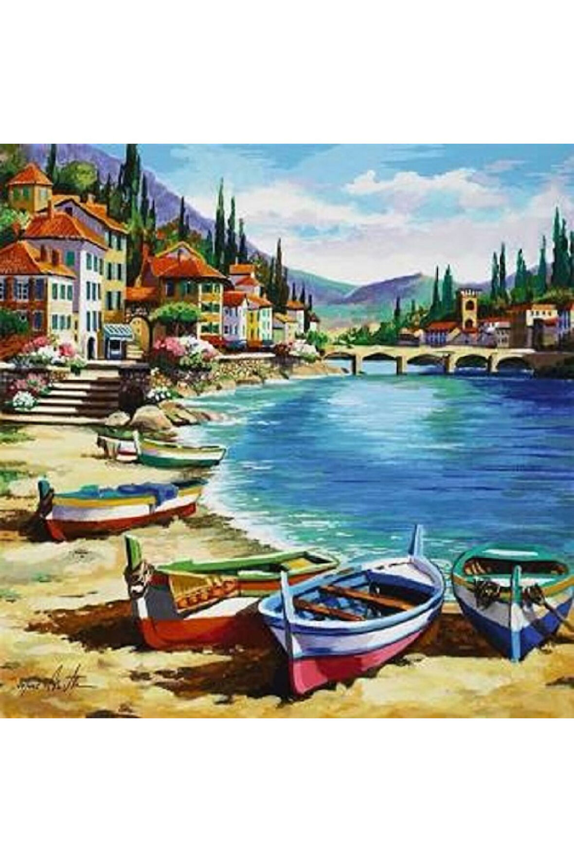 Canvas Köprülü Sahil Köyü Sayılarla Boyama Seti   Kasnaklı 40 x 50 cm