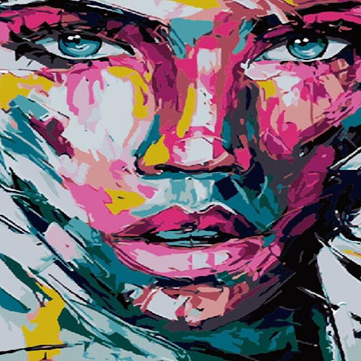 Canvas Renkli Yüzler Sayılarla Boyama  Seti  Kasnaklı 40 x 50 cm