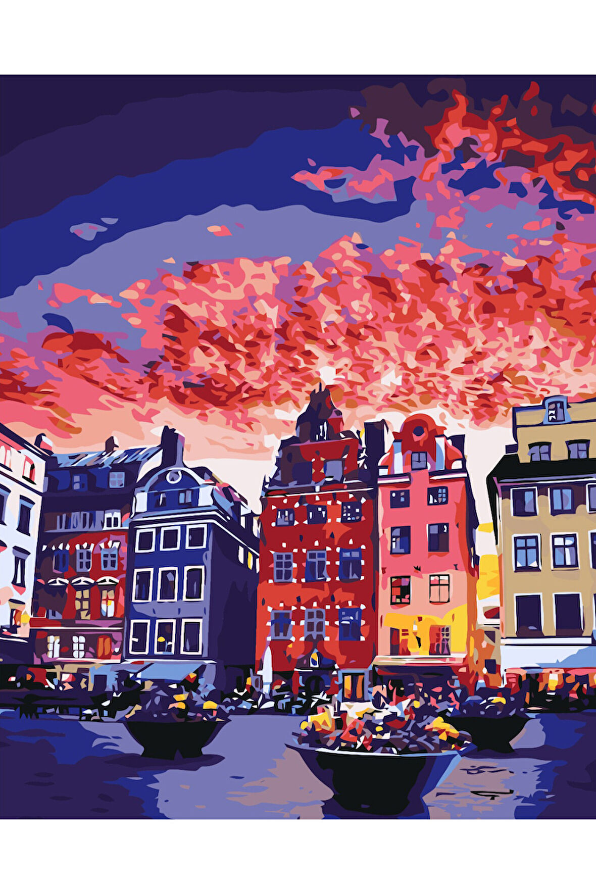 Canvas Renkli Evler Sayılarla Boyama Seti   Kasnaklı 40 x 50 cm