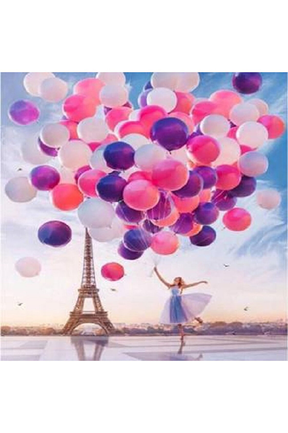 Canvas Eyfel Kulesi,Kadın Ve Romantik Balonlar Sayılarla Boyama Seti   Kasnaklı 40 x 50 cm