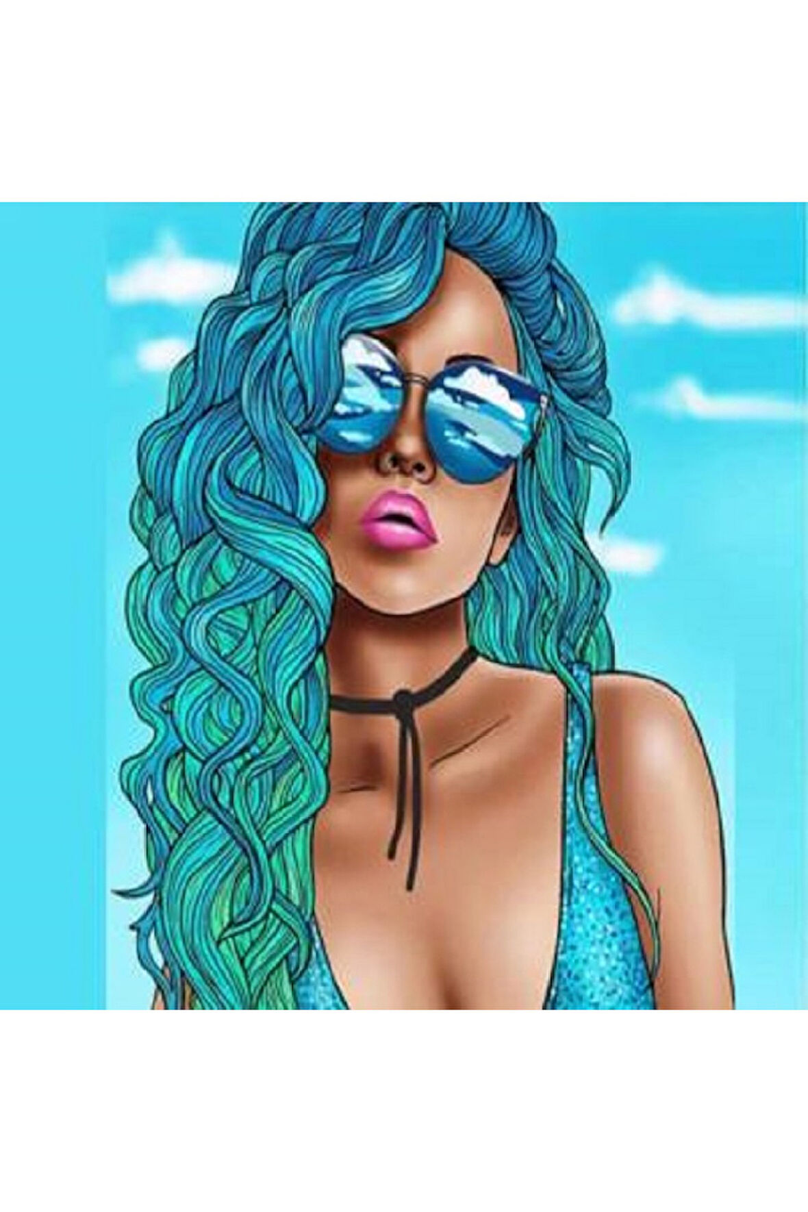 Canvas Mavi Kadın Sayılarla Boyama Seti   Kasnaklı 40 x 50 cm