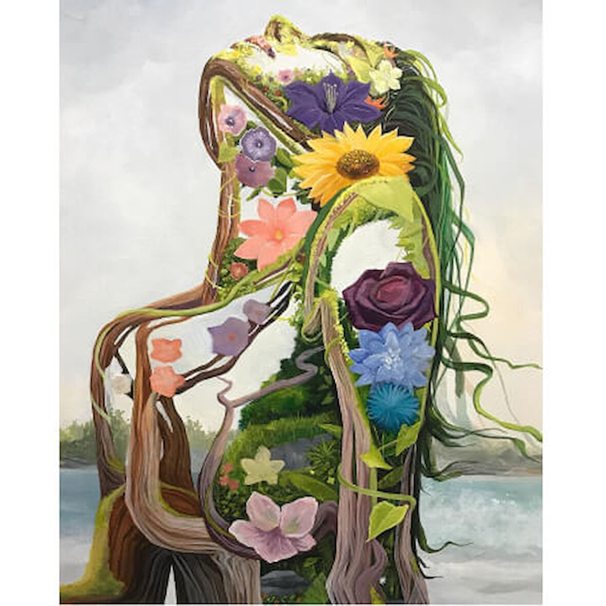 Canvas Kadının İçindeki Doğa Sayılarla Boyama Seti  Kasnaklı 40 x 50 cm