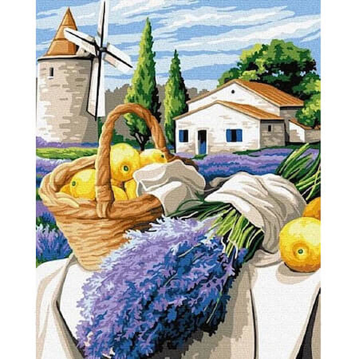 Canvas Değirmendeki Lavanta Sayılarla Boyama Seti  Kasnaklı 40 x 50 cm