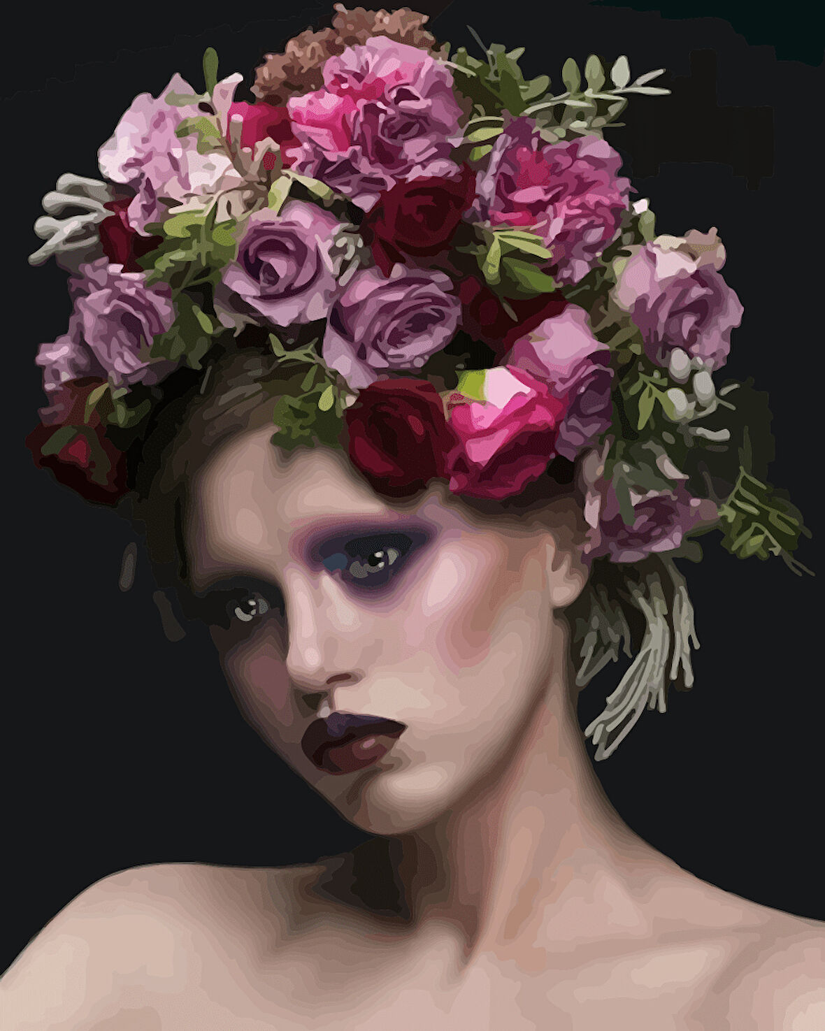 Canvas Kadının Çiçek Duruşu 6 Sayılarla Boyama Seti Kasnaklı 40 x 50 cm