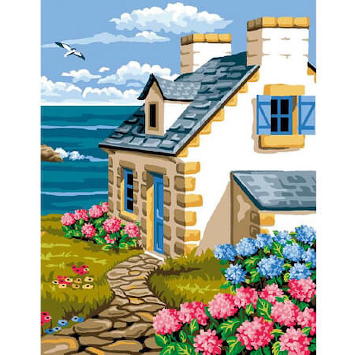 Canvas Sahil Evi Sayılarla Boyama Seti  Kasnaklı 40 x 50 cm