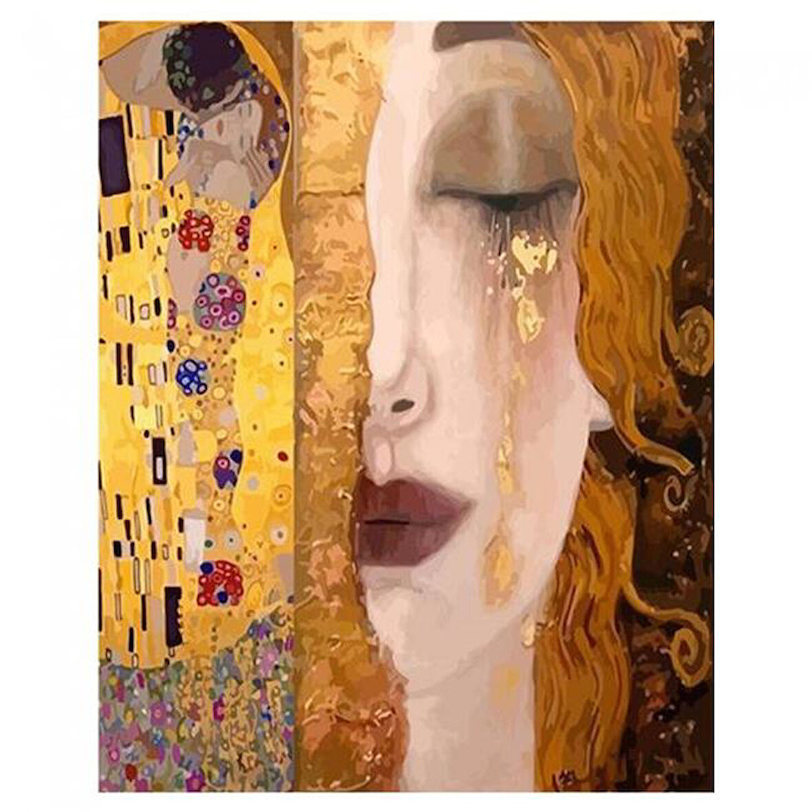 Canvas Gustav Klimt İki Eser Sayılarla Boyama Seti  Kasnaklı 40 x 50 cm