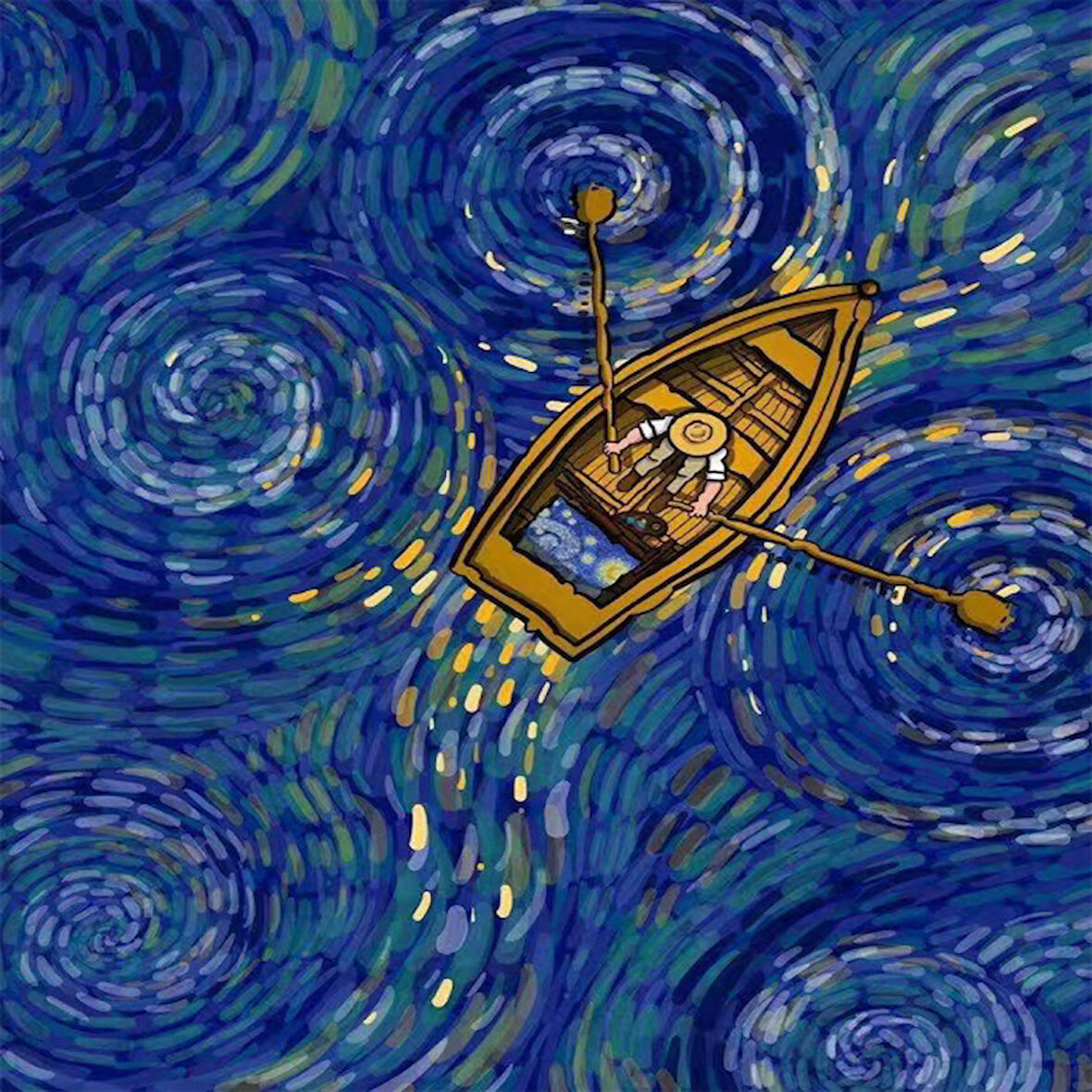 Canvas Kayıktaki Van Gogh Sayılarla Boyama Seti  Kasnaklı 40 x 50 cm