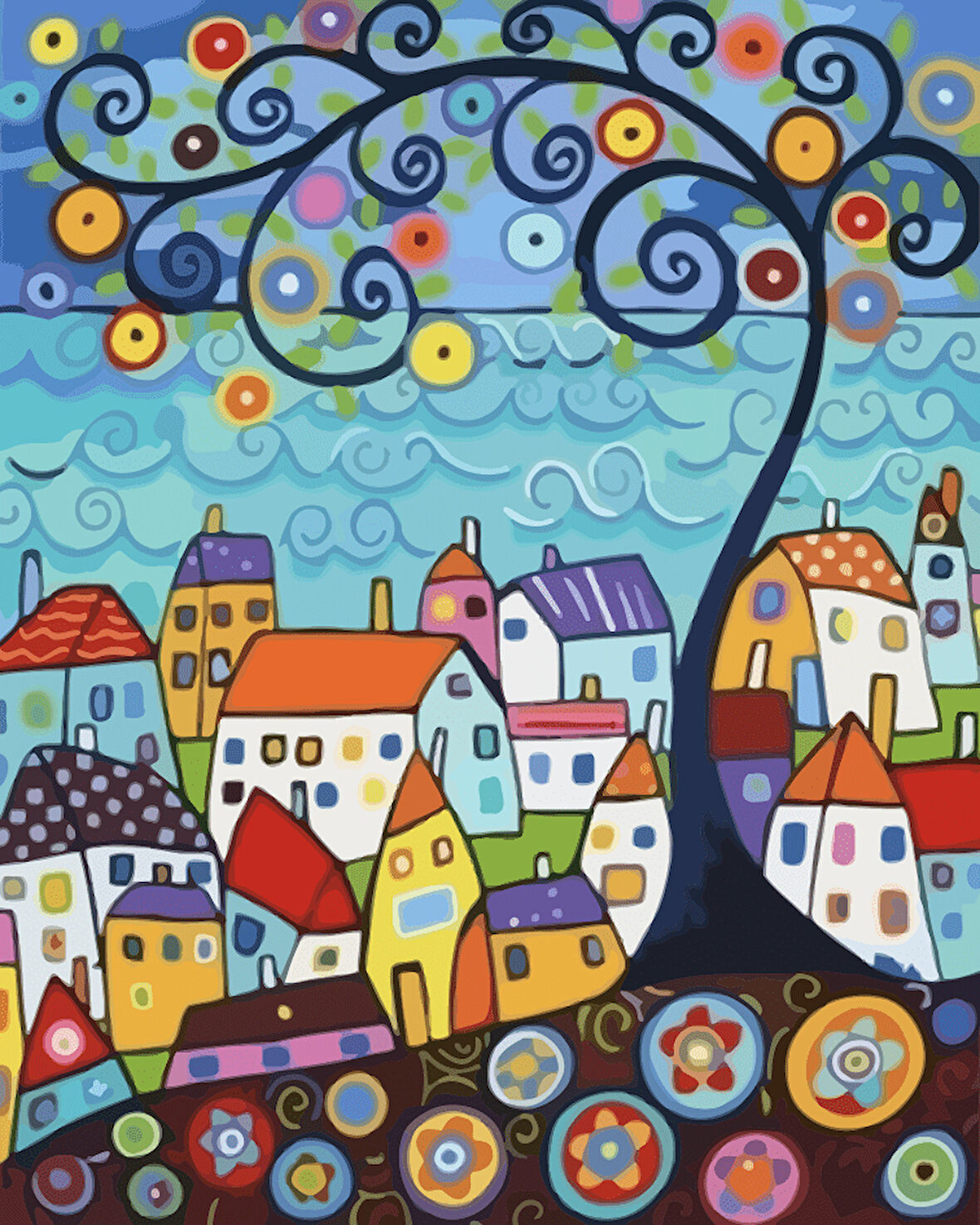 Canvas Sarmal Evler Sayılarla Boyama Seti Kasnaklı 40 x 50 cm