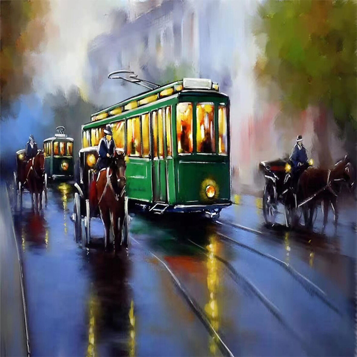 Canvas Yeşil Tramway Sayılarla Boyama Seti   Kasnaklı 40 x 50 cm
