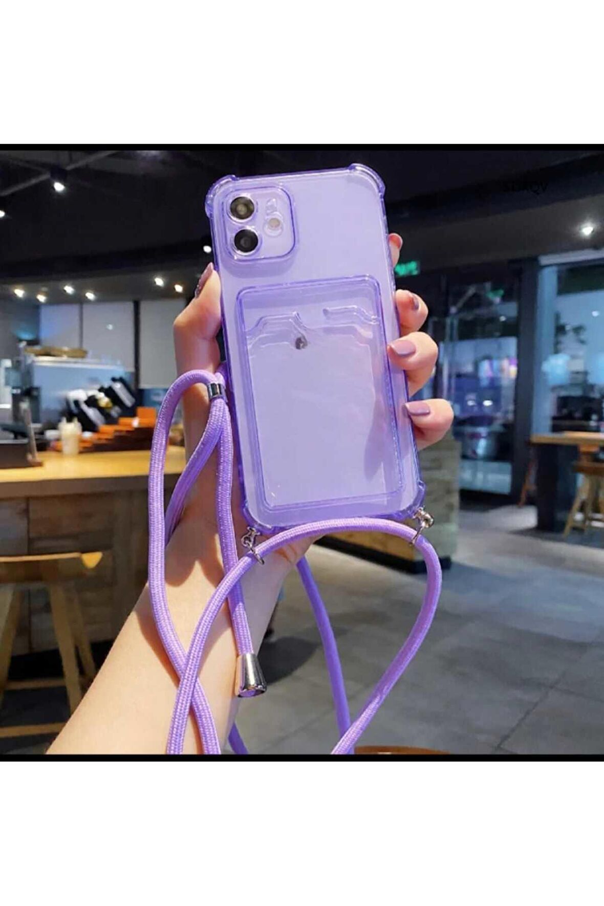 Iphone 11 Şeffaf Kartlıklı Boyun Askılı Ipli Kılıf