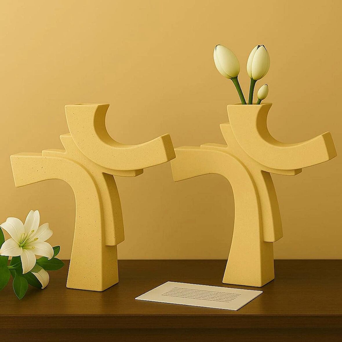 Asimetrik Form Beton Vazo – Minimal & Sanatsal Dekor 2 Li