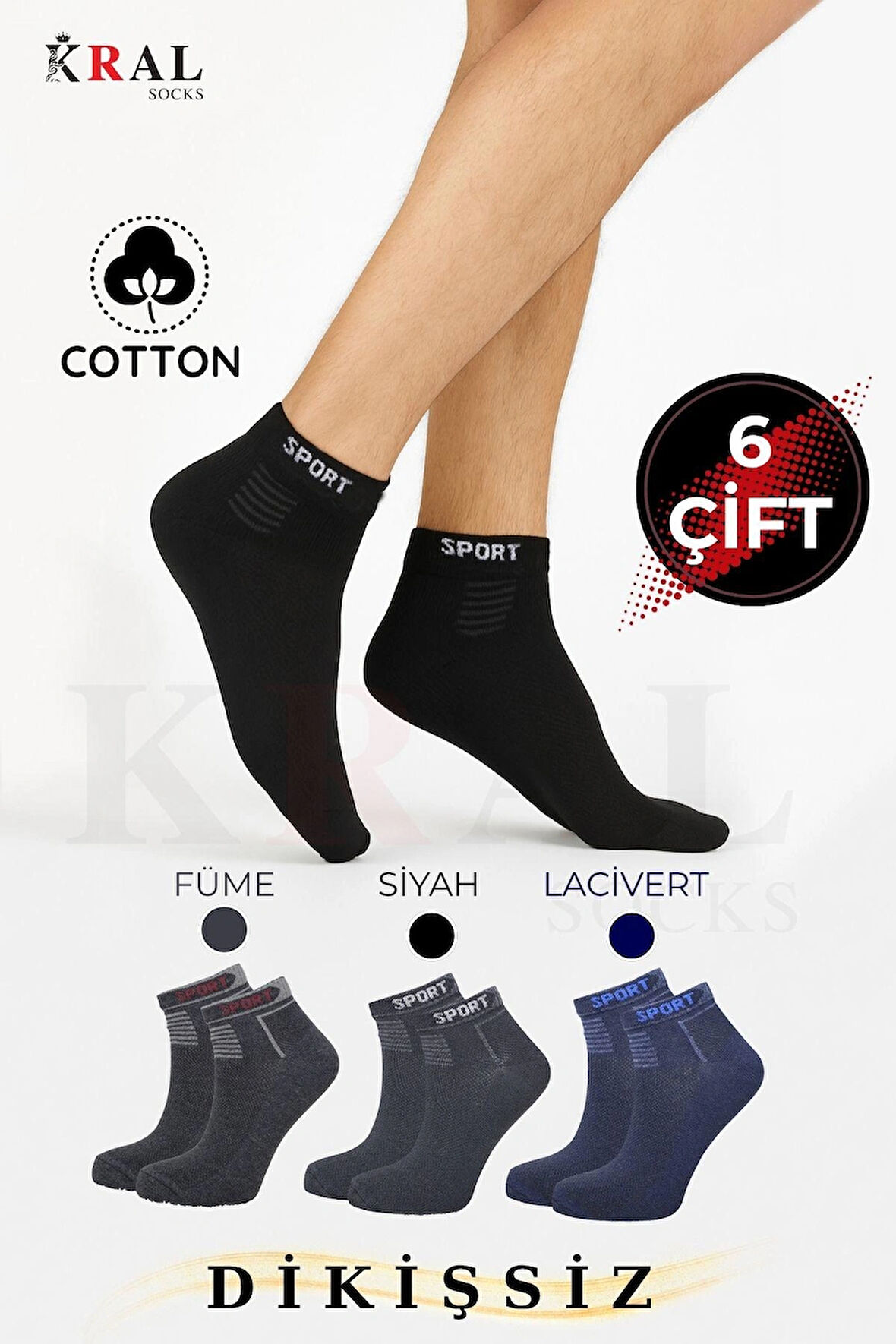 Erkek Unisex 6 Çift Pamuklu Basic Derbili Pamuklu Çorap