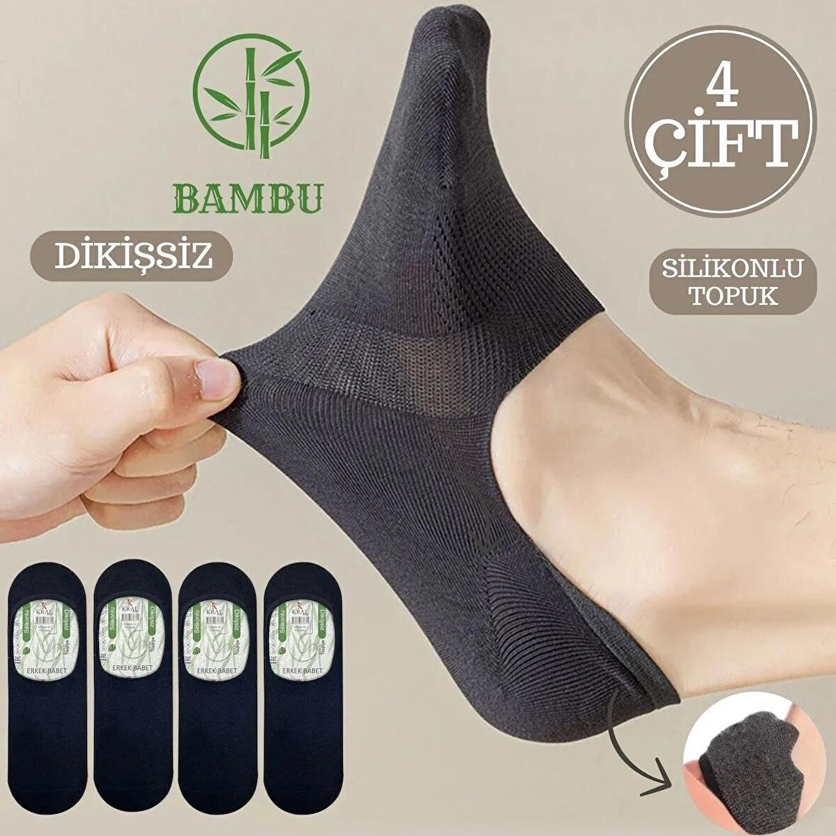 Unisex Bambu Babet Çorap Dikişsiz Parfümlü Silikonlu  Babet Çorap