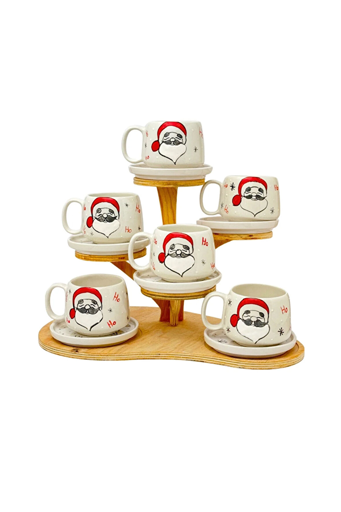 6'LI KARDAN ADAM Double Tabaklı Kupa, Yeni Yıl, El Yapımı Seramik Kupa, Seramik Kupa, Mug