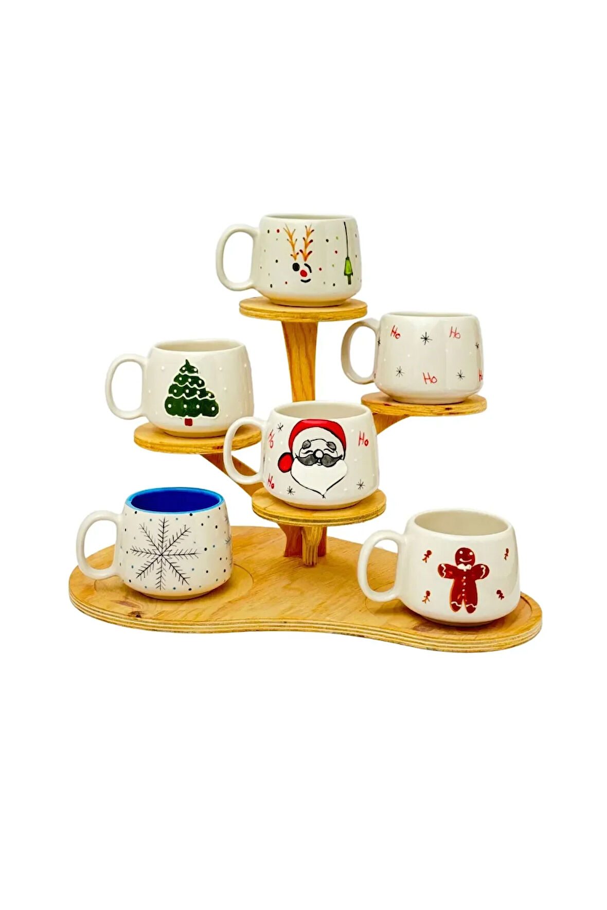 6'LI KARIŞIK YILBAŞI KUPA SETİ, El Yapımı Seramik Kupa, Seramik Fincan, Double Türk Kahvesi