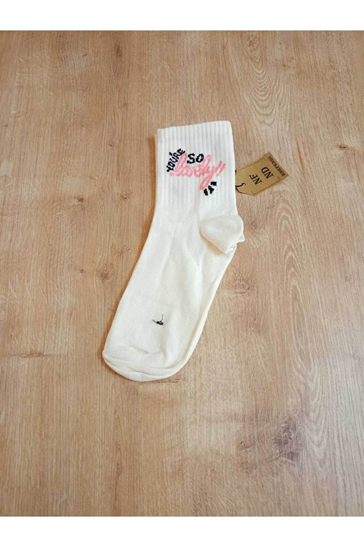LOVELY DESENLİ PAMUKLU YUMUŞAK ÇORAP ARAKONÇ KADIN KREM PEMBE SOKET ÇORABI 36-40