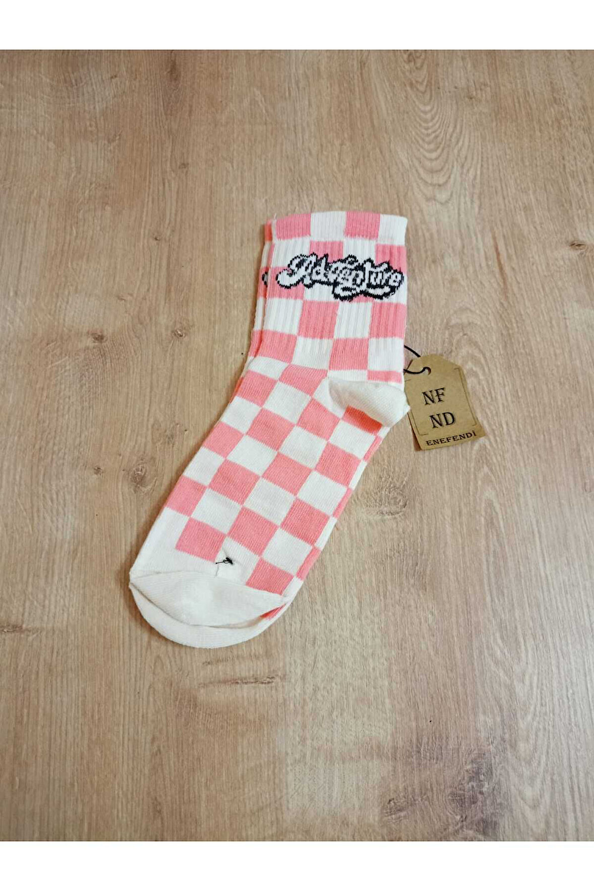 PEMBE KARE DESENLİ PAMUKLU YUMUŞAK ÇORAP ARAKONÇ KADIN KREM PEMBE SOKET ÇORABI 36-40