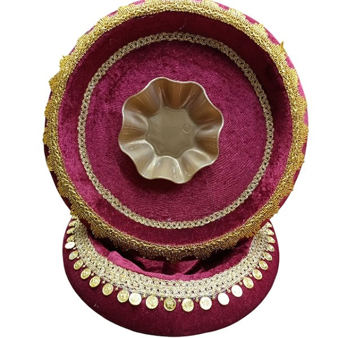 Kına Sepet Tepsi Takımı Bordo Osmanlı Liralı