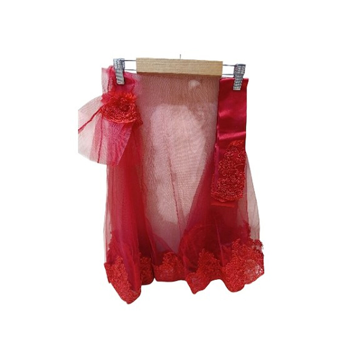 Gelin Eşarbı Kırmızı Güpürlü