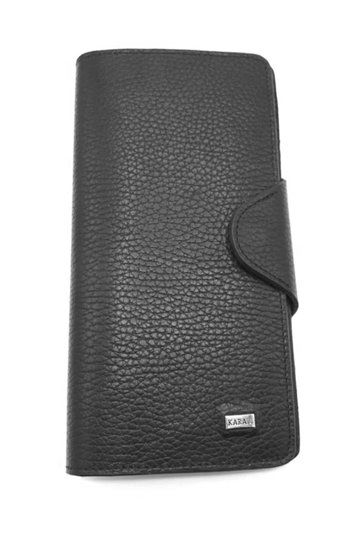 Karalı Hakiki Deri Büyük Bölmeli Siyah Unisex Cüzdan Krl101-01b