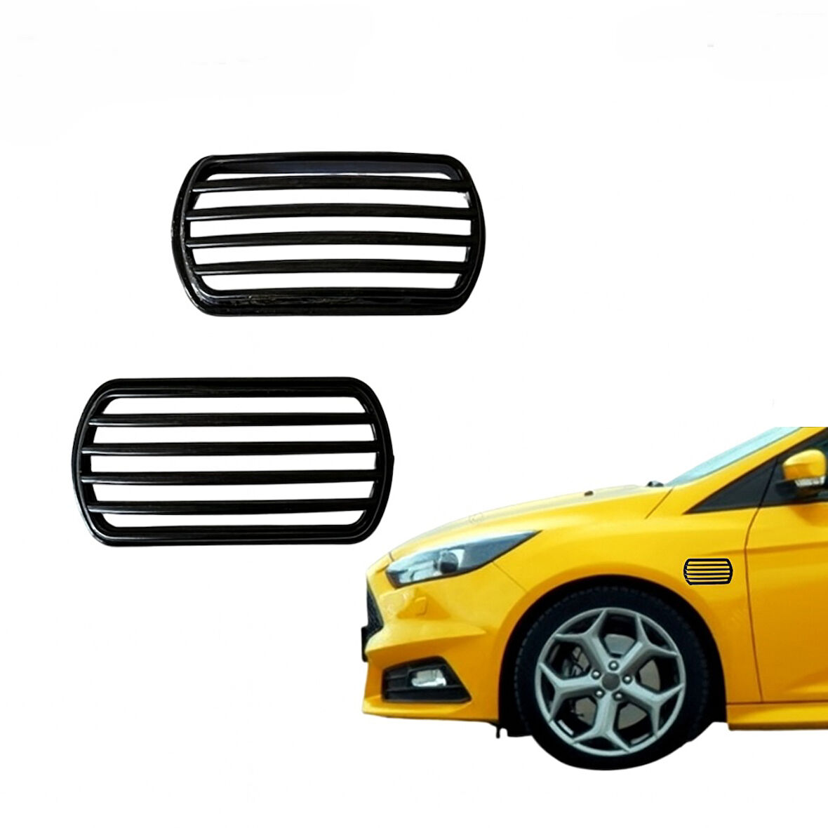 Yan Sinyal Çerçevesi Kafesli Izgaralı Kapak 2'li 10x5cm Parlak Siyah