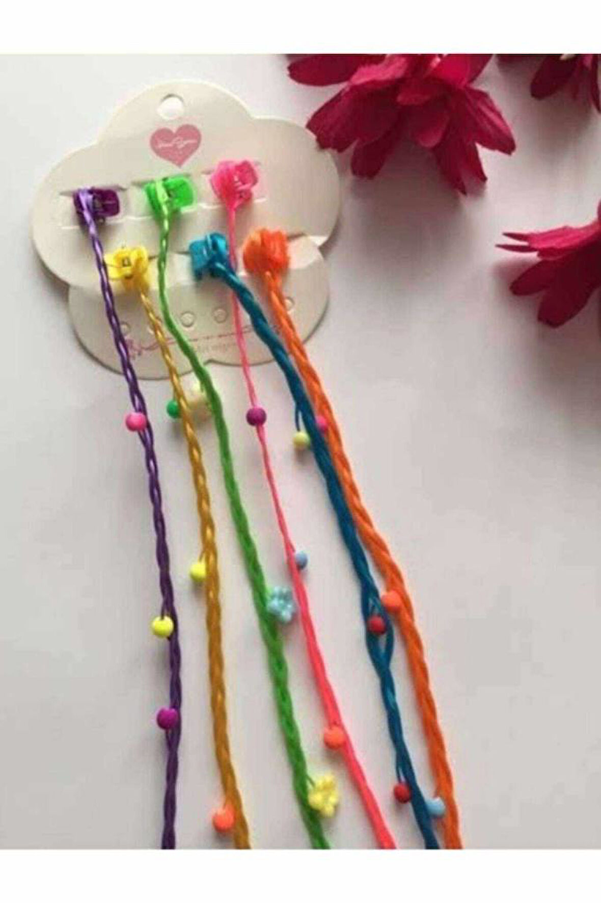 Rengarenk 6lı Örgülü Boncuklu Takma Saç Toka