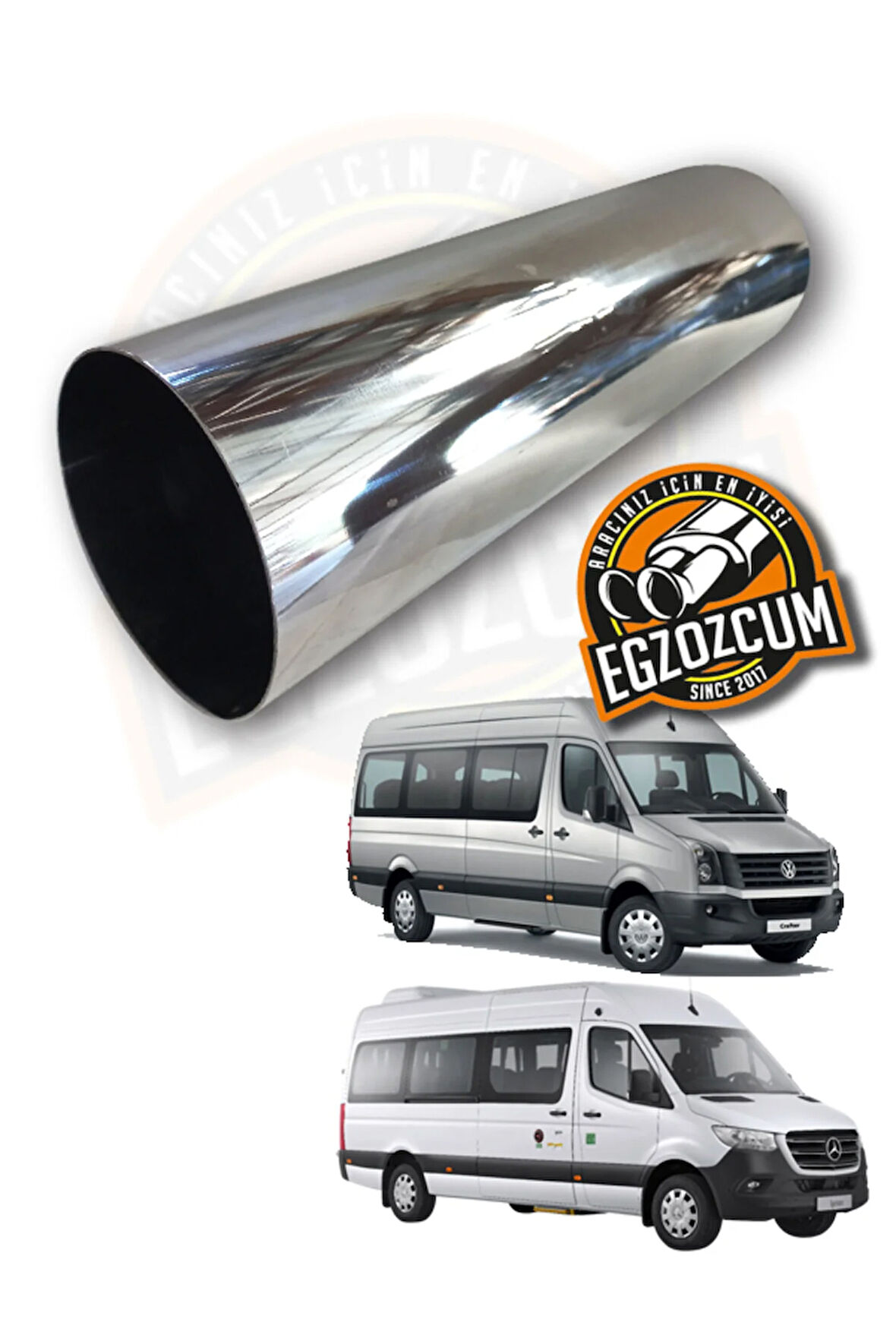 100 mm. Fırtına sesli pazlanmaz krom egzoz ucu Minibüs Crafter, Sprinter uyumlu