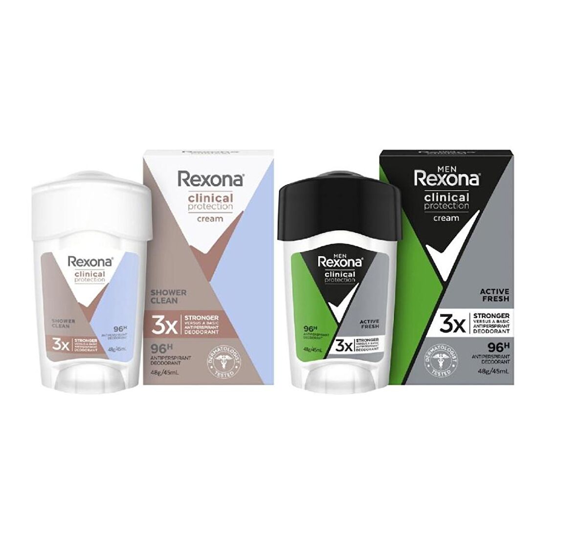 Rexona Clinical Protection Shower Clean  Protection + Active Men Fresh Stick 45 ml 2li Fırsat