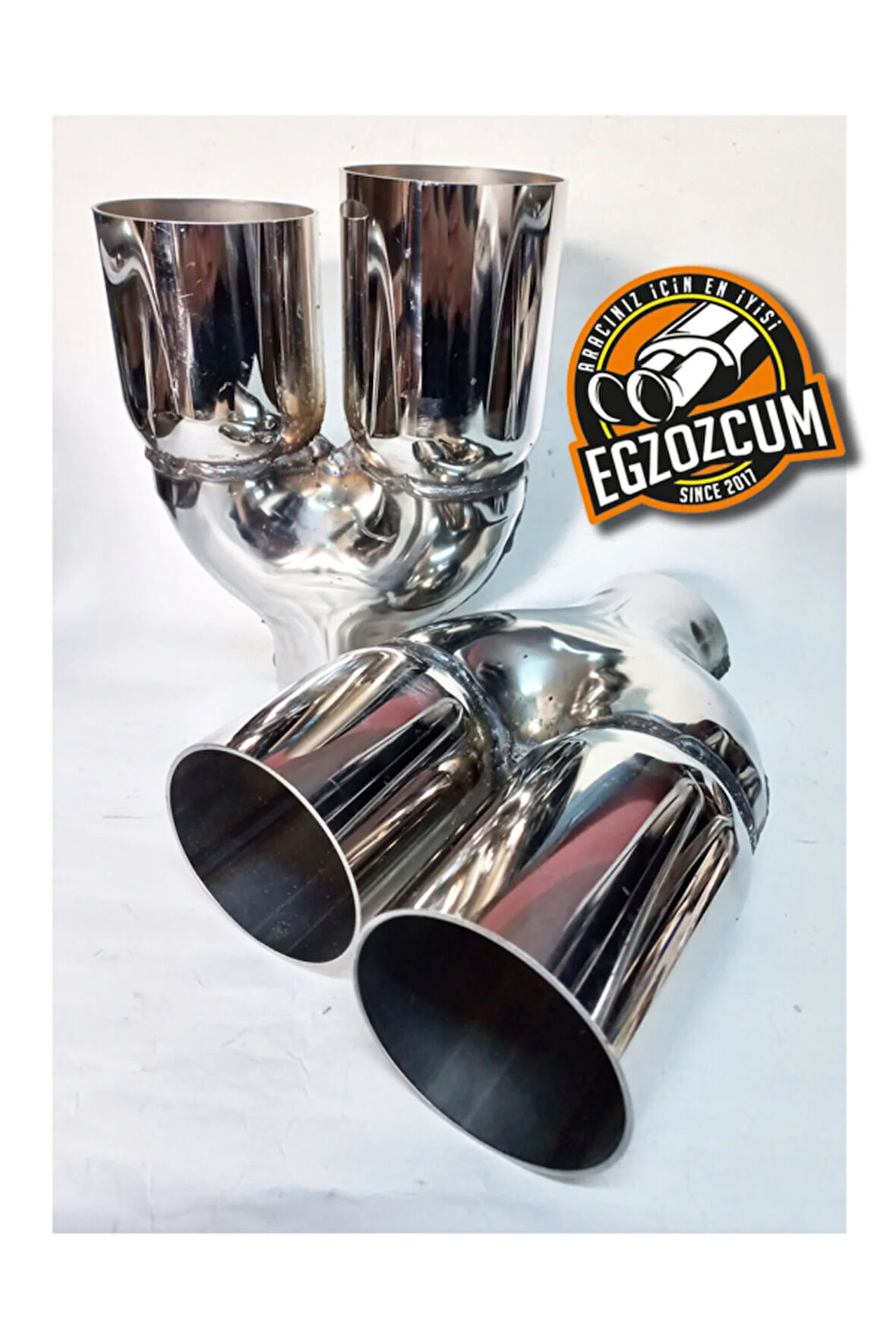 Çift yönlü 76 mm. Full paslanmaz krom çiftli takım 2 adet (sağ/sol) egzoz ucu eksoz başlığı krom