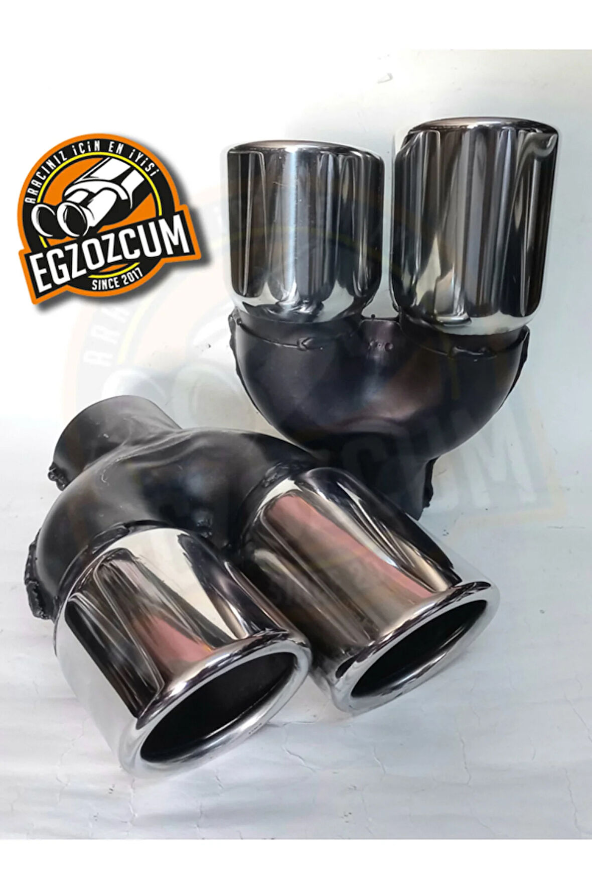 76 mm. Eğimli kesik sağ/sol takım çiftli krom egzoz ucu sessiz 2 adet eksoz başlığı