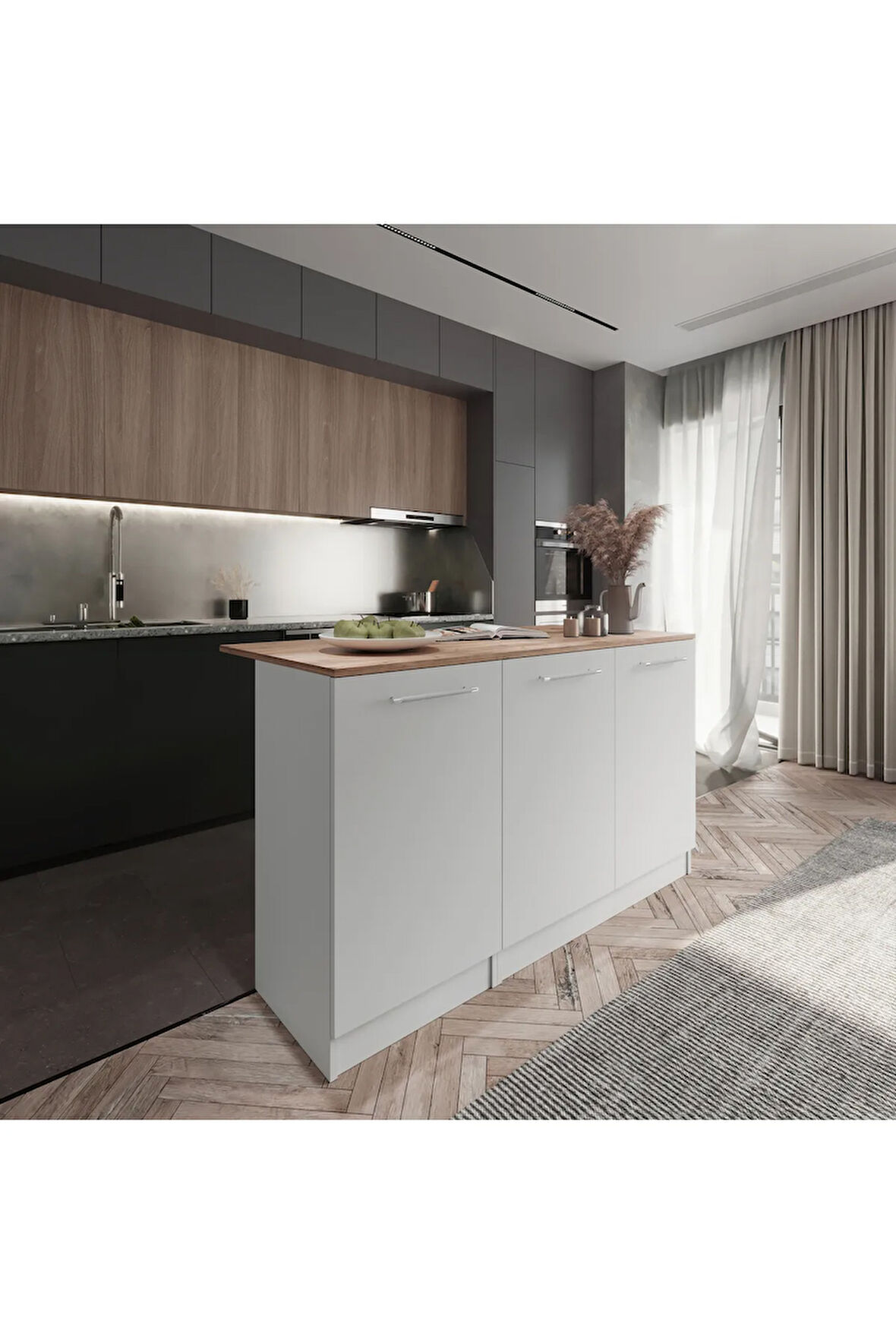 Katrina-katirinia Mutfak Adası -alt Modül-150 Cm Beyaz -tezgah Dahil