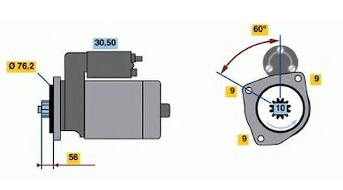 Kraftvoll 11010073 Mars Motoru 12V 10 Dış 2.0Kw Transporter T4 2.4 2.5Tdı 91>04 (Bosch Type)