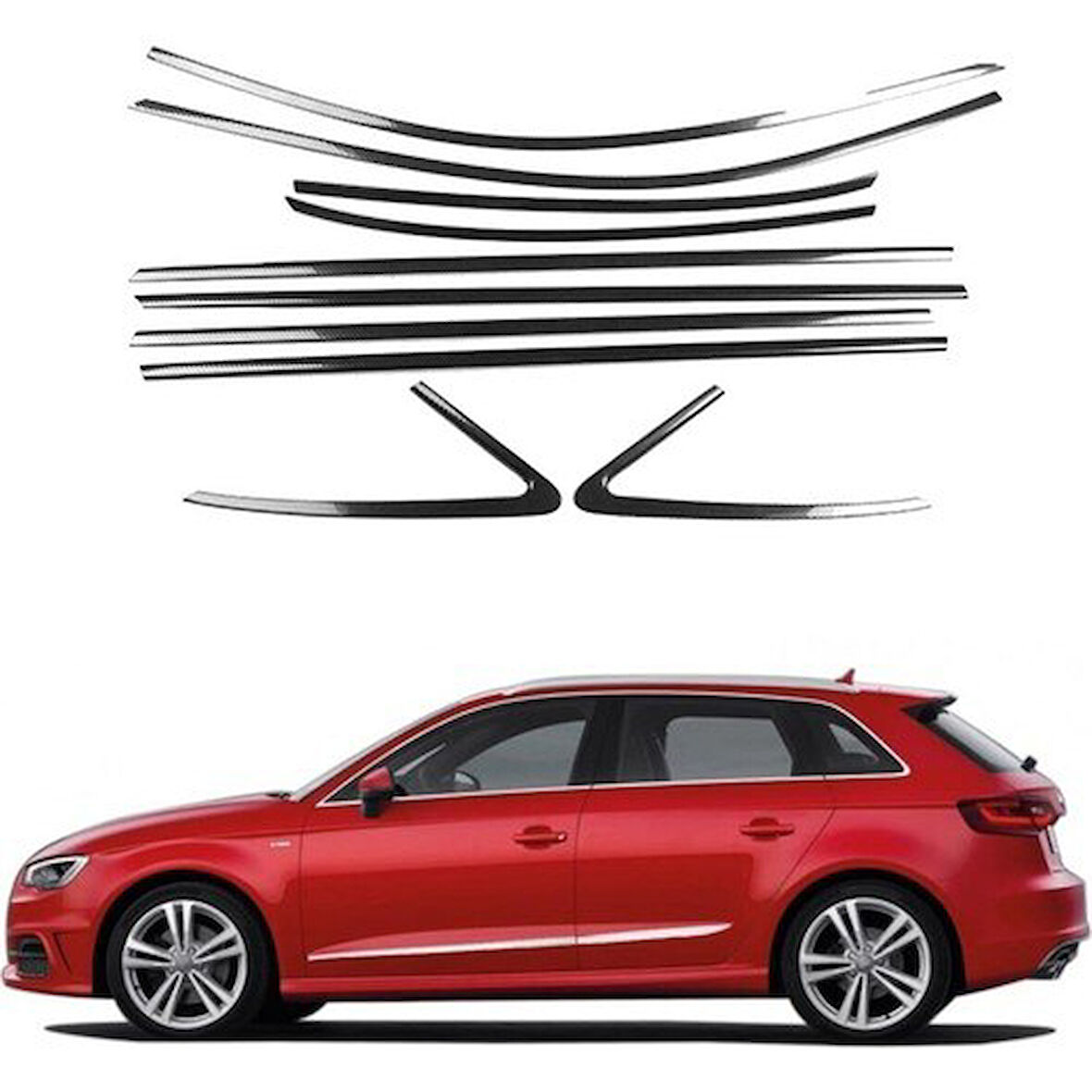 Audi A3 Hb Krom Cam Çıtası Çerçevesi 2013-2020