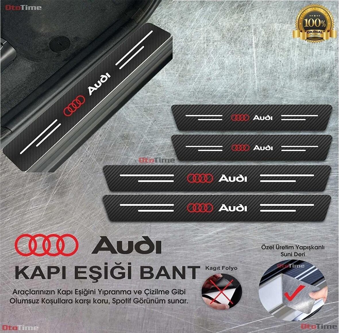 Audi Logolu Karbon Kapı Eşiği Koruyucu Bant Folyo 4'lü Set