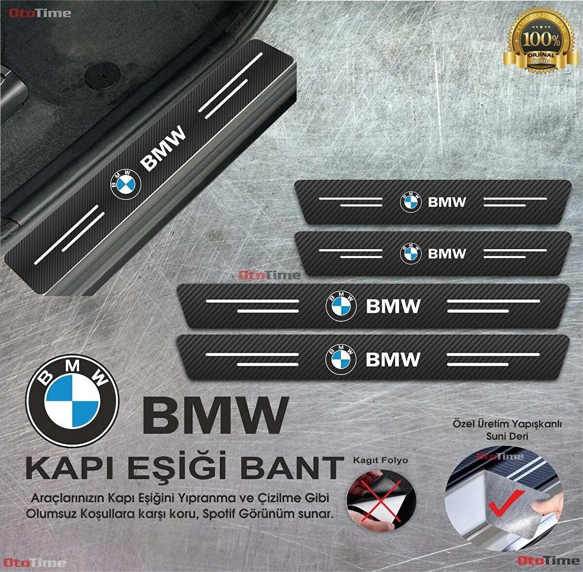 Bmw Logolu Karbon Kapı Eşiği Koruyucu Bant Folyo 4'lü Set