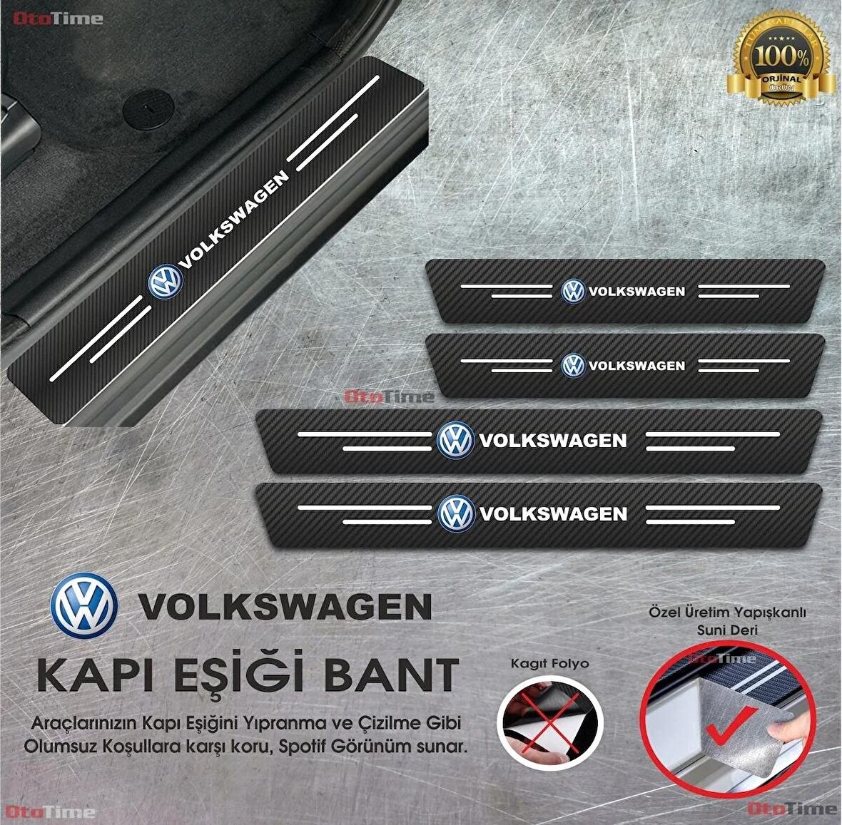 Volkswagen Logolu Karbon Kapı Eşiği Koruyucu Bant Folyo 4'lü Set